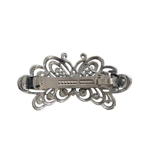 Silver Rhinestone Butterfly Hair Barrette - Picture 2 of 2